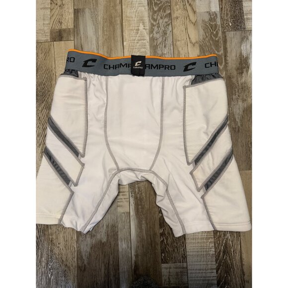 Champro Adult L Compression Sliding Shorts With Cup Pocket White/Gray Polyester/ - Picture 3 of 4